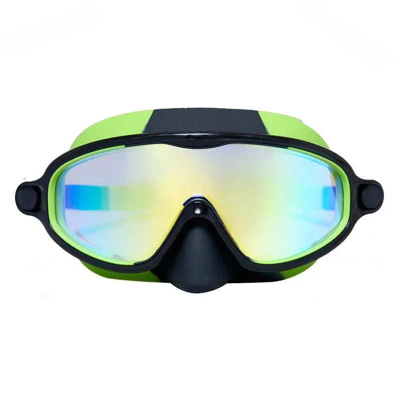 Children's large frame waterproof anti-fog outdoor swimming goggles in blue and yellow colour