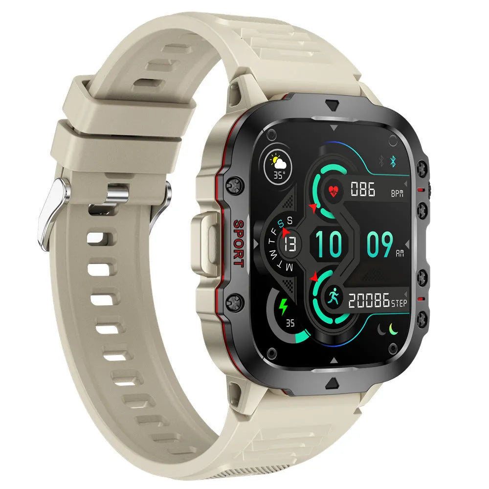 QX11 Smart Bluetooth Watch in black or khaki with zinc alloy case and TFT screen display