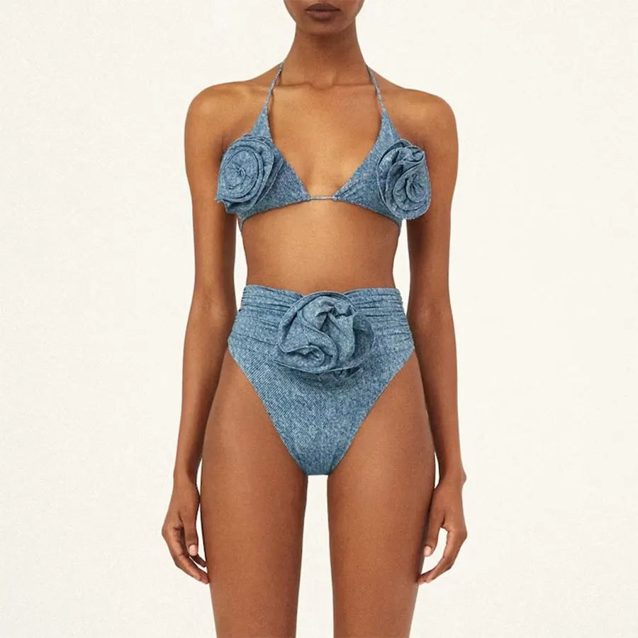 Women's one-shoulder floral one-piece swimsuit with a hollow back, shown in available colours.