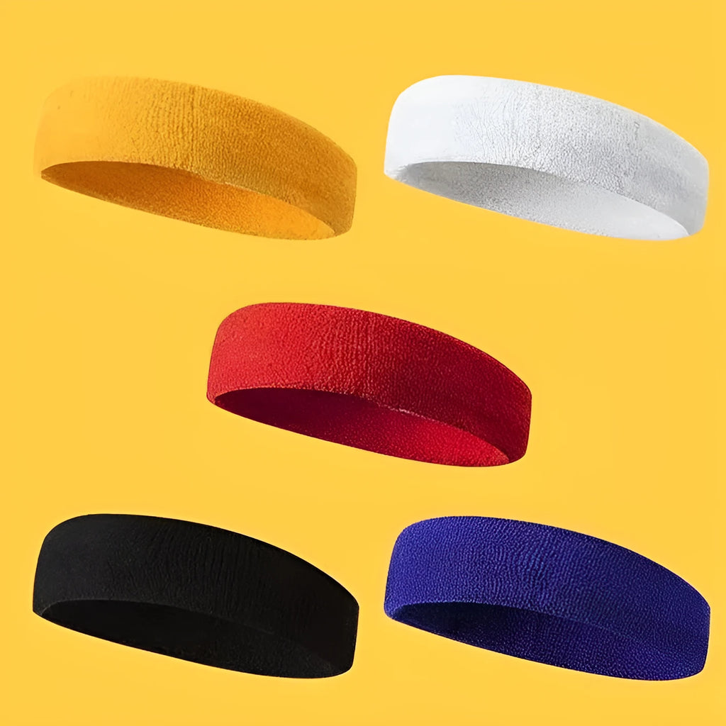 Cotton sports headband sweat bandeau in five colours for gym and running