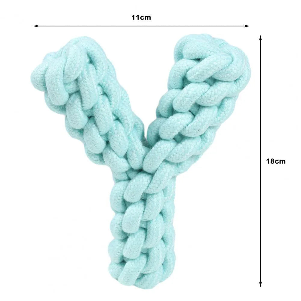 Y-shaped blue cotton rope dog toy for large breed dental health and chewing