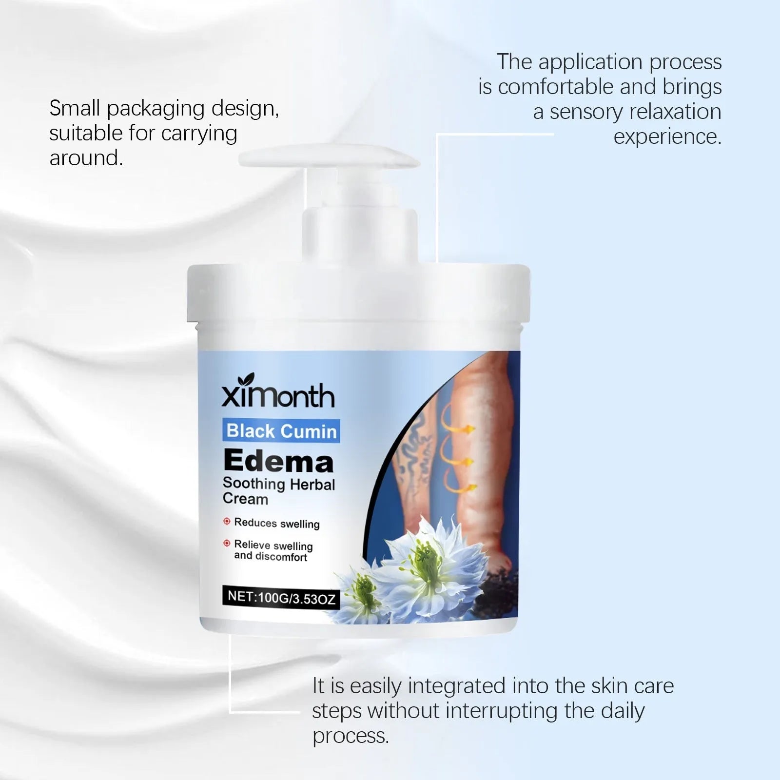 100g daily massage leg cream with cumin seed oil and mint leaves for external use on legs and neck