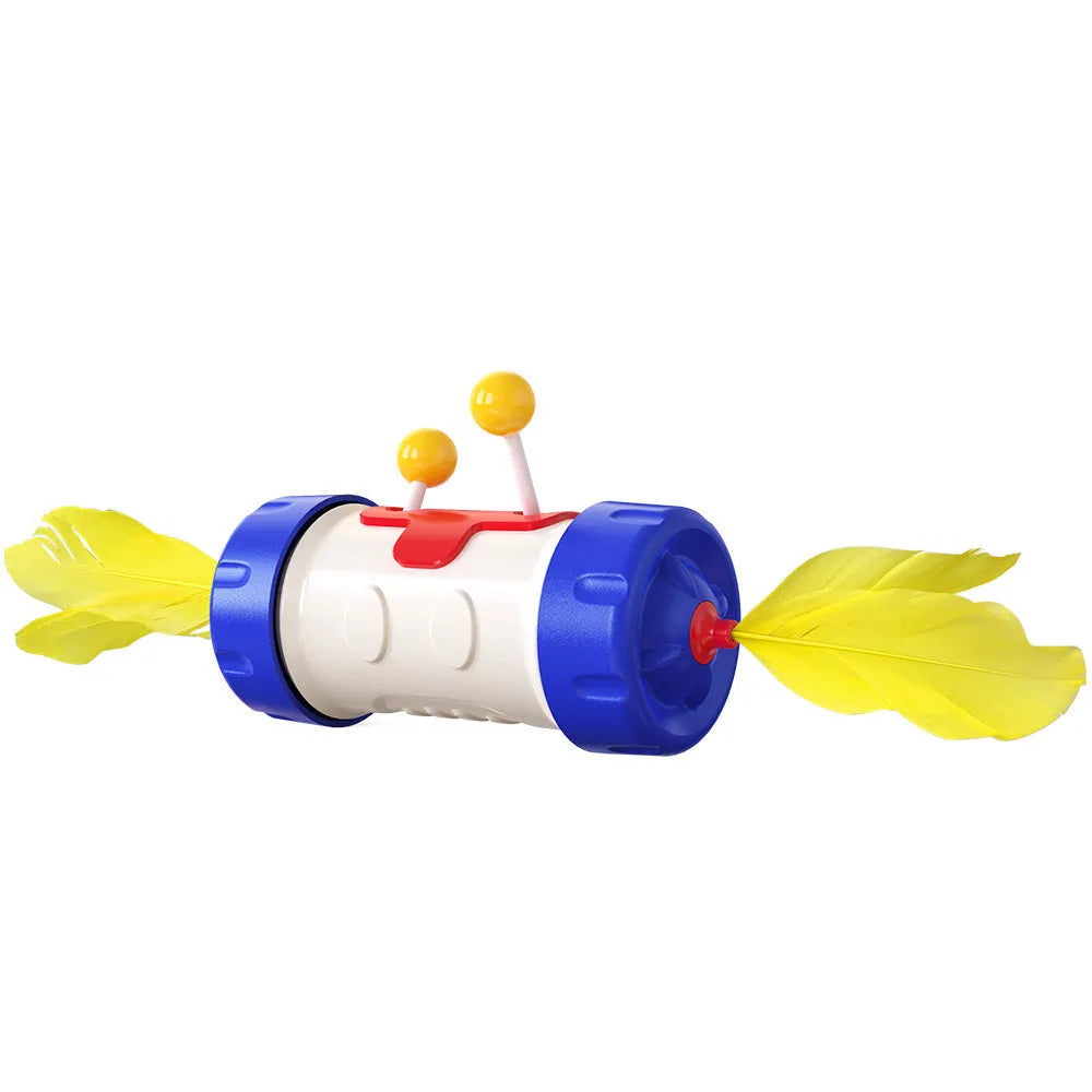 Cat toy set with stick pole, feather ball, and puzzle toy in assorted colours