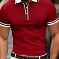 Men's thin lapel button T-shirt in dark blue, loose fit pullover style, polyester blend fabric