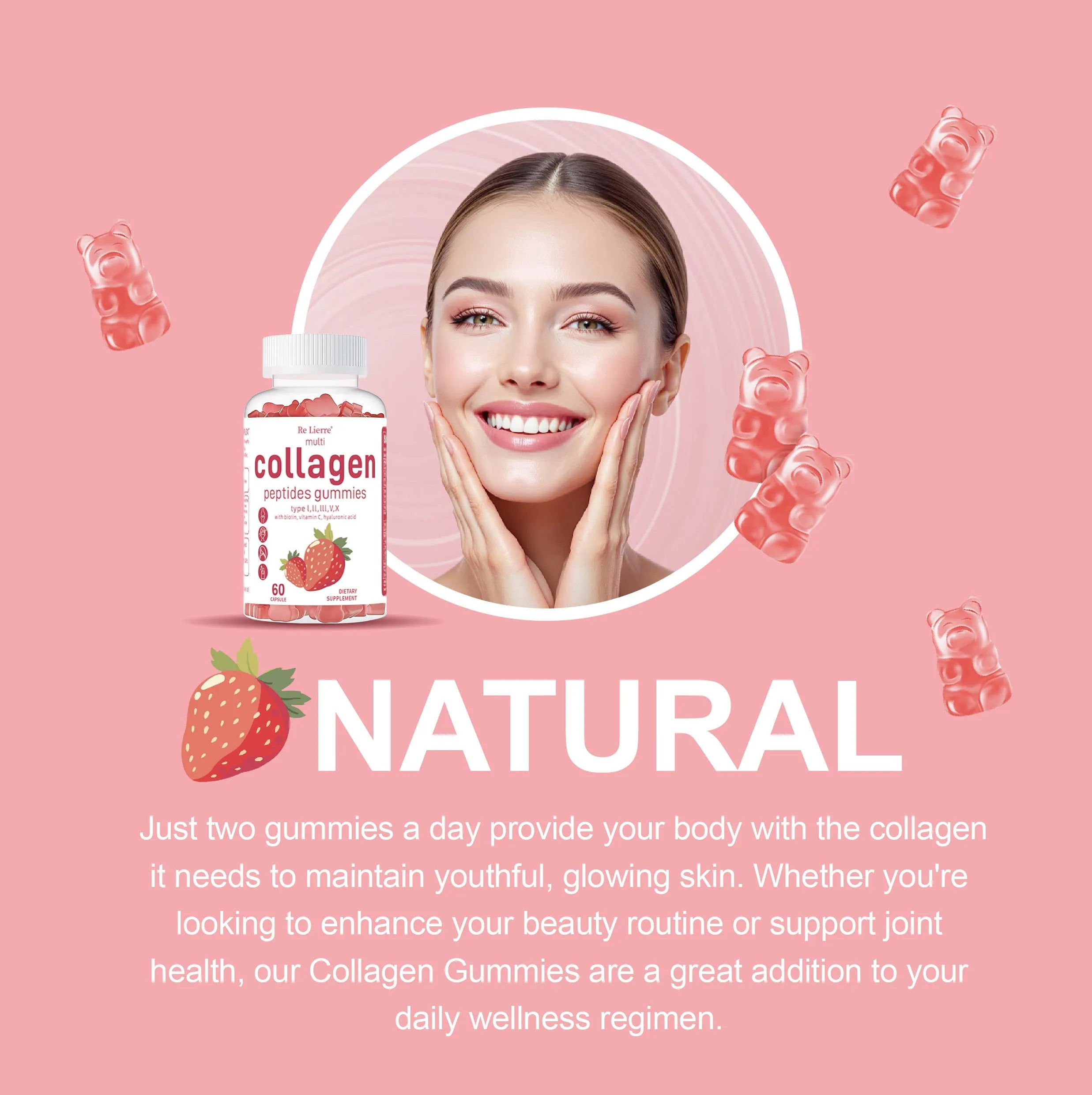Collagen Peptide Gummies 4-pack white colour gummy supplements UK made skin hair nails joint support with Vitamin C and Biotin