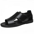 Men's black and brown casual sandals with open-toe design and rubber sole