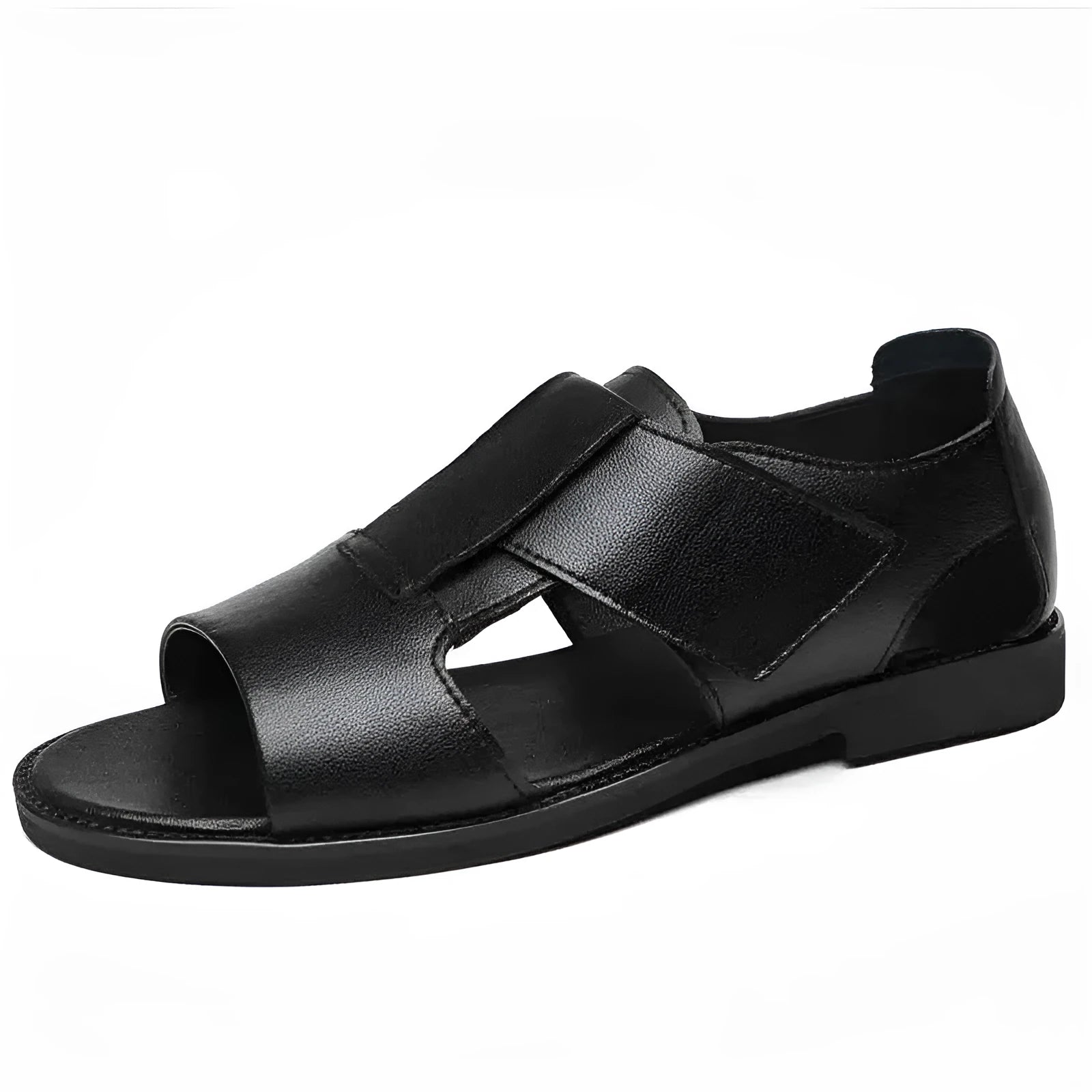 Men's black and brown casual sandals with open-toe design and rubber sole