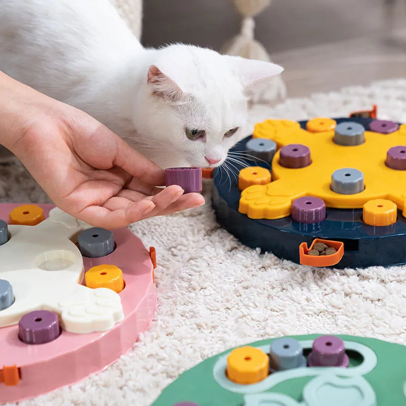 Dog slow feeding puzzle toy plate with obstacle patterns in blue colour