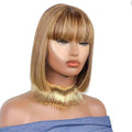 Short real hair wig with Qi bangs, P4/27 ombre colour, available in 8-14 inch lengths