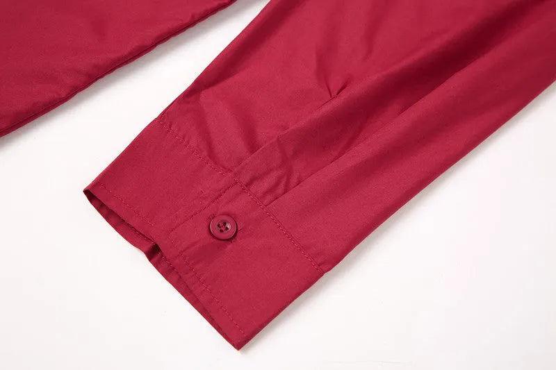 Red stand-up collar Chinese-style casual shirt for teenage men, front view