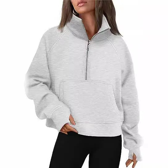 Women's loose lapel fleece-lined sweater in apricot colour with raglan sleeves