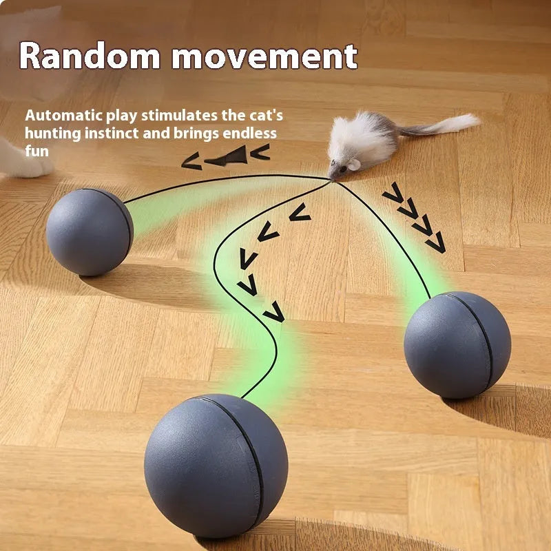 Automatic cat teasing ball with plush mouse rolling on floor