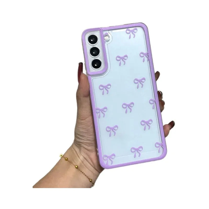 Samsung TPU phone case with small bowknot cartoon design, transparent, three-dimensional relief