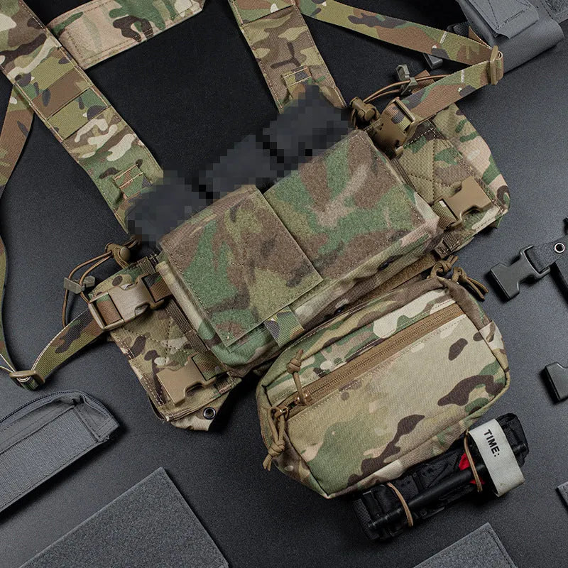 Tactical chest hanging vest in camouflage with quick pull sleeve, MK4 expansion mount, CP and black CP colours, 38 x 60 x 3cm