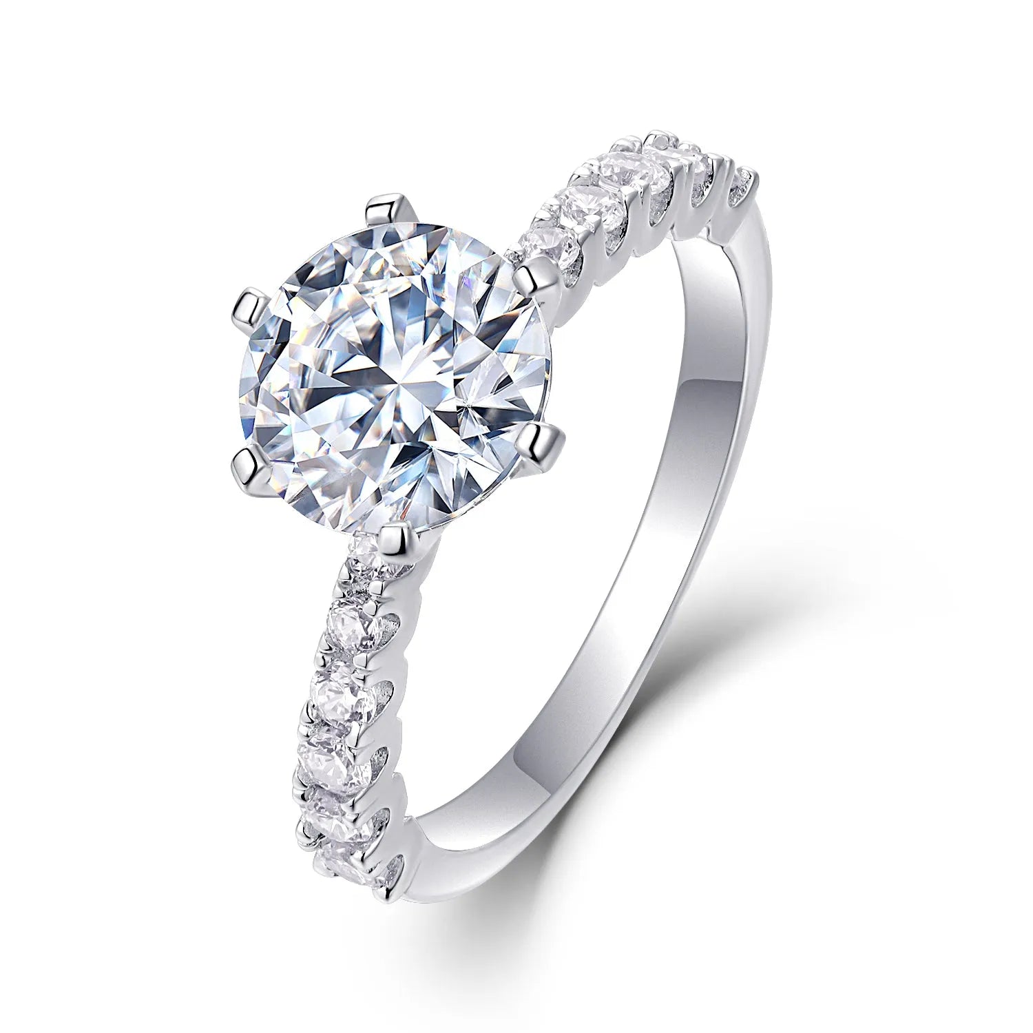 Goddess's Blessing wedding ring set with 2-carat moissanite stone in platinum-plated S925 silver band, gift box packaging