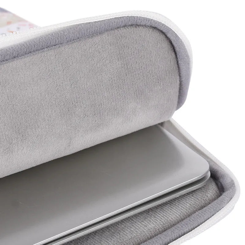 White PU leather laptop inner sleeve for 14 inch computers, showing simple design.