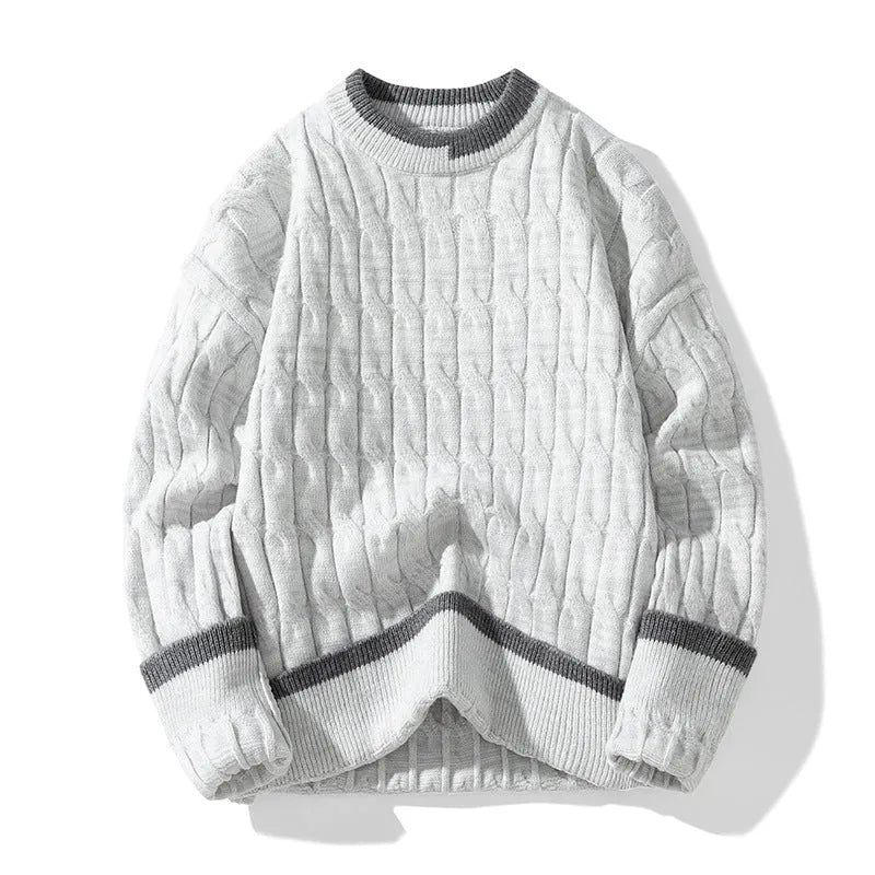 Men's loose fit modal sweater in light blue, shown as a sporty pullover with long sleeves.