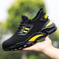 Men's Flyknit work safety shoes with steel toe cap in black, grey or yellow colours