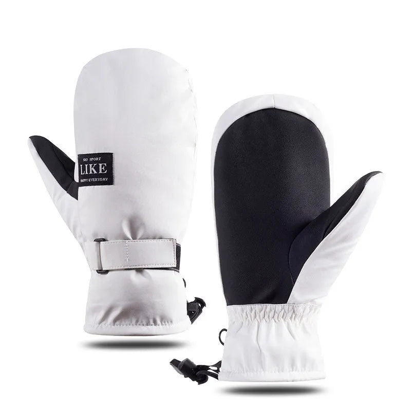 Black cycling mittens with touch screen compatible fingertips for winter riding