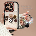 Coffee bear three-dimensional doll pendant drop-resistant silicone phone case for iPhone, cream black colour
