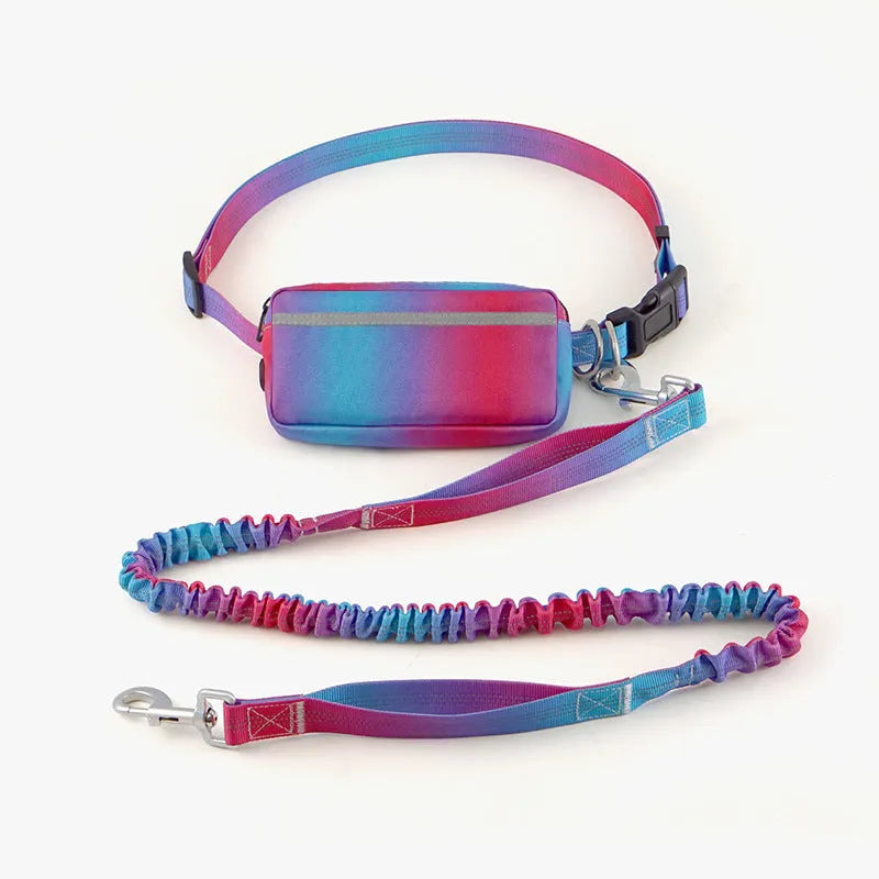 Hands-free adjustable dog leash with waist belt and reflective traction rope