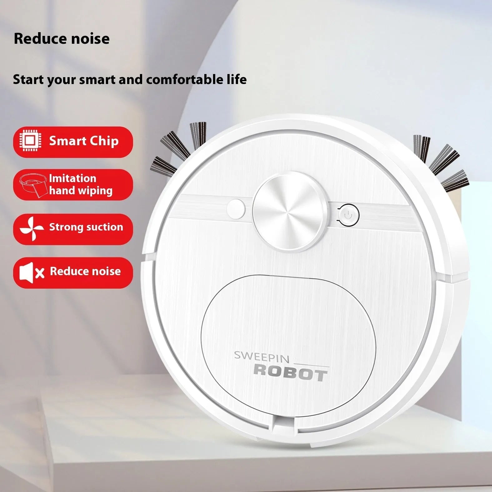 Black or white robotic vacuum cleaner and mop with USB charging cable and accessories