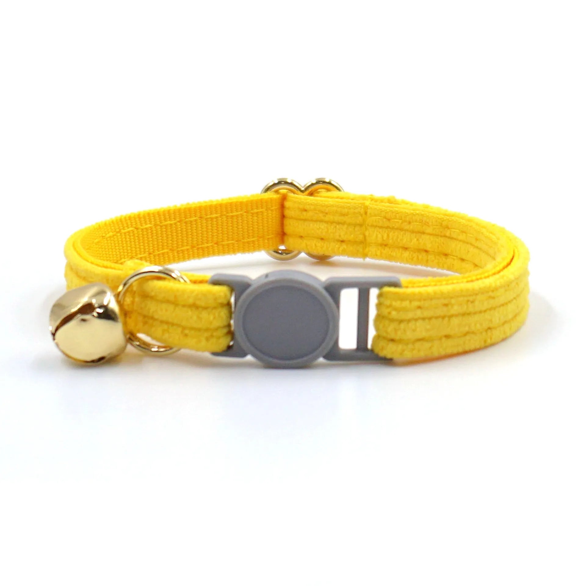 Cat collar with safety buckle and bell, available in corduroy or velvet, in multiple colours for small cats.
