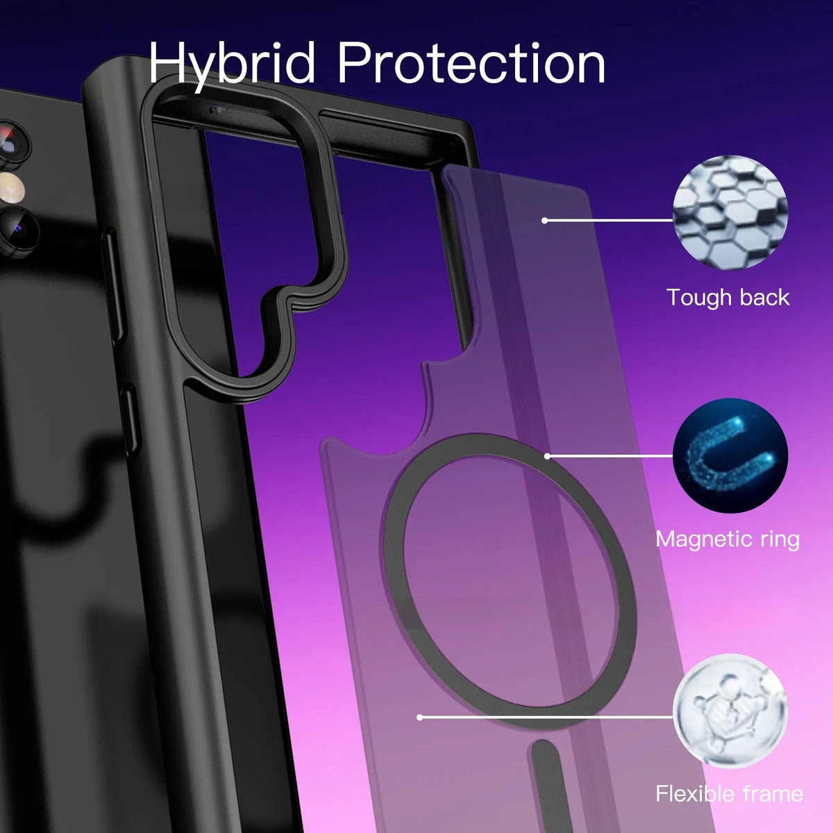 Matte magnetic TPU phone case for Samsung Galaxy S21 S22 S23 series in black colour