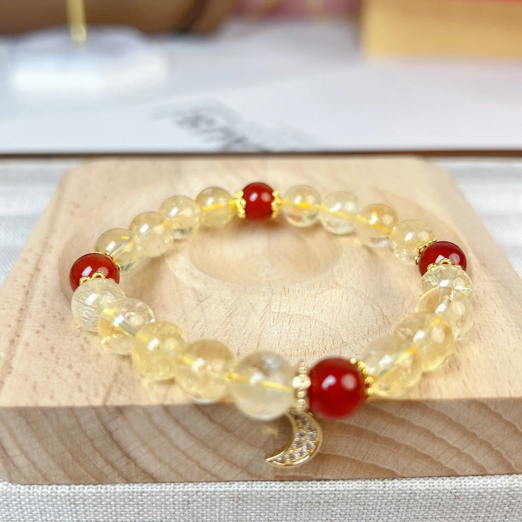 Handmade citrine red agate moon boom crystal bracelet for women