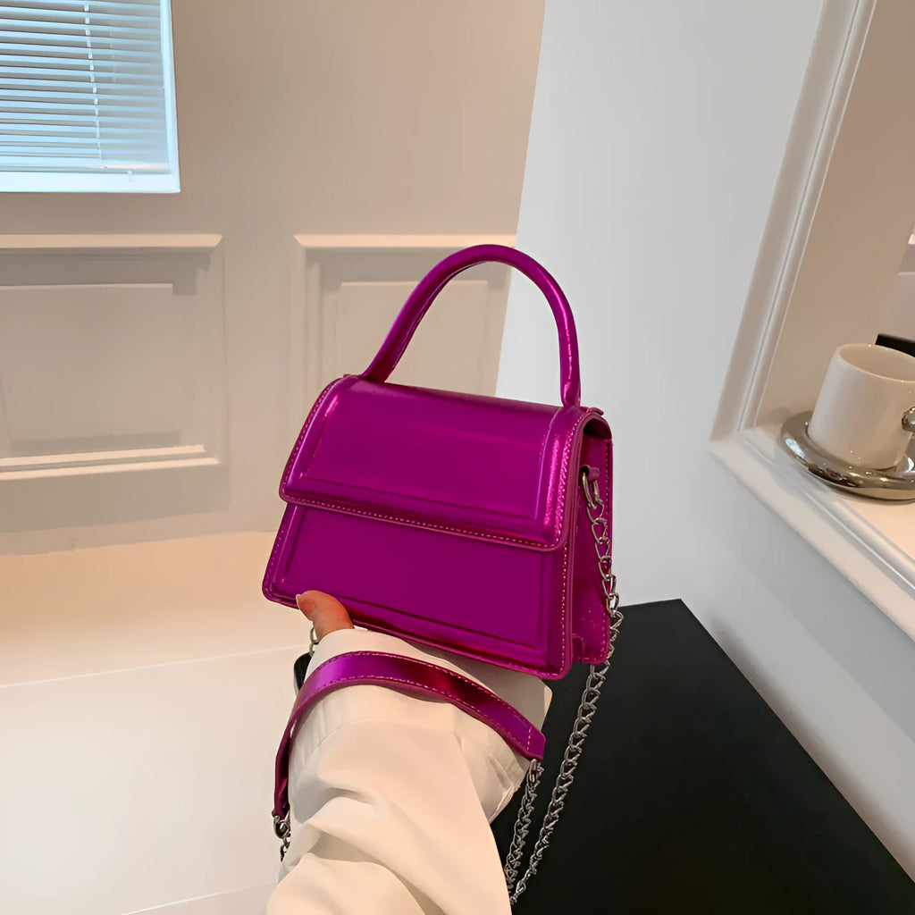 Retro horizontal square crossbody bag in PU leather with sewing line details