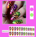 Wear Armour medium almond frosted nail stickers showing French leaves, leopard print, plating, and macaron designs