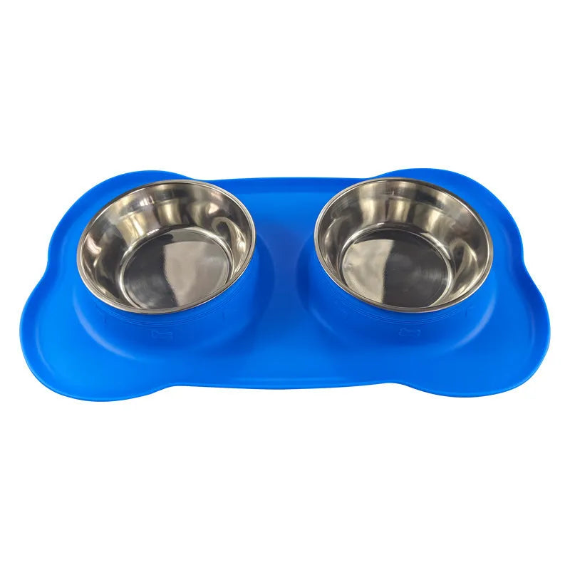 Large silicone dog bowl with a removable stainless steel food insert, shown in blue colour.