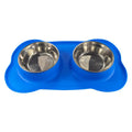 Large silicone dog bowl with a removable stainless steel food insert, shown in blue colour.