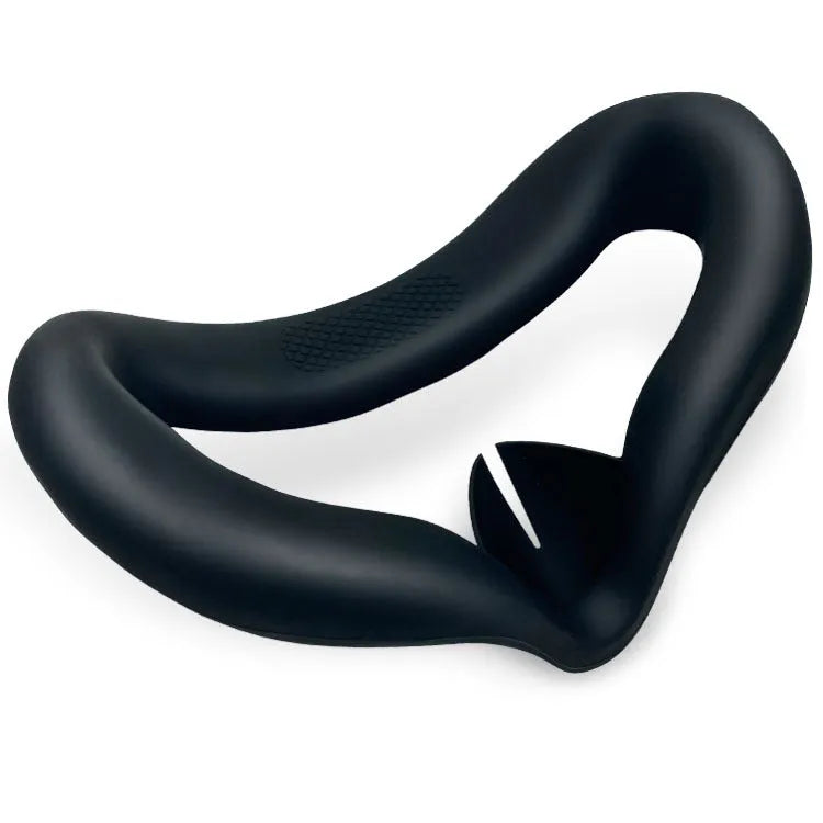 Black silicone VR accessory set showing glasses protective cover, eye mask, and controller handle grips.