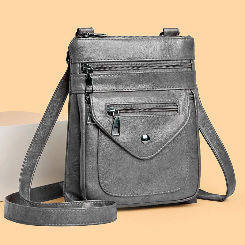 Vertical square crossbody mobile phone bag in PU leather with sewing line detail