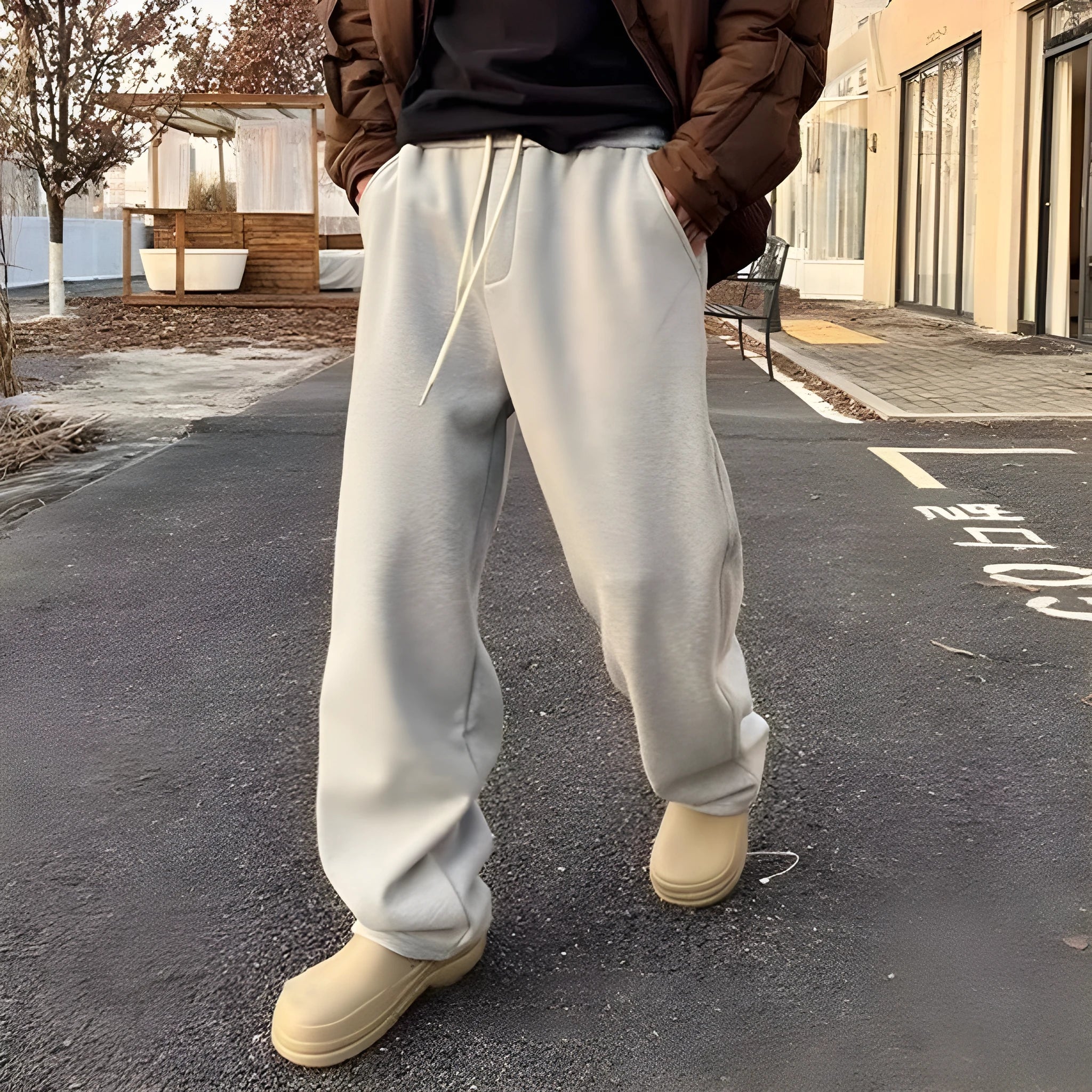 Men's casual sweatpants in black cotton loose fit with elastic waist and mid rise side view
