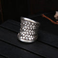 Geometric open ring for women in glossy electroplated silver tone on copper, adjustable band