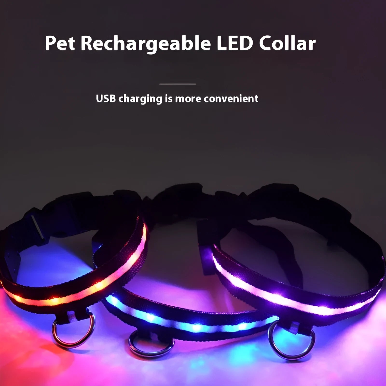 Black LED luminous dog collar with hand rope for night-time walking safety