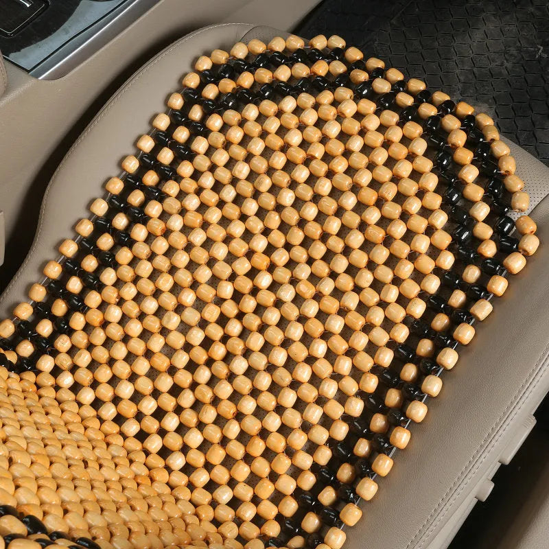 Breathable mesh car seat cushion for summer ventilation in beige colour on vehicle seat