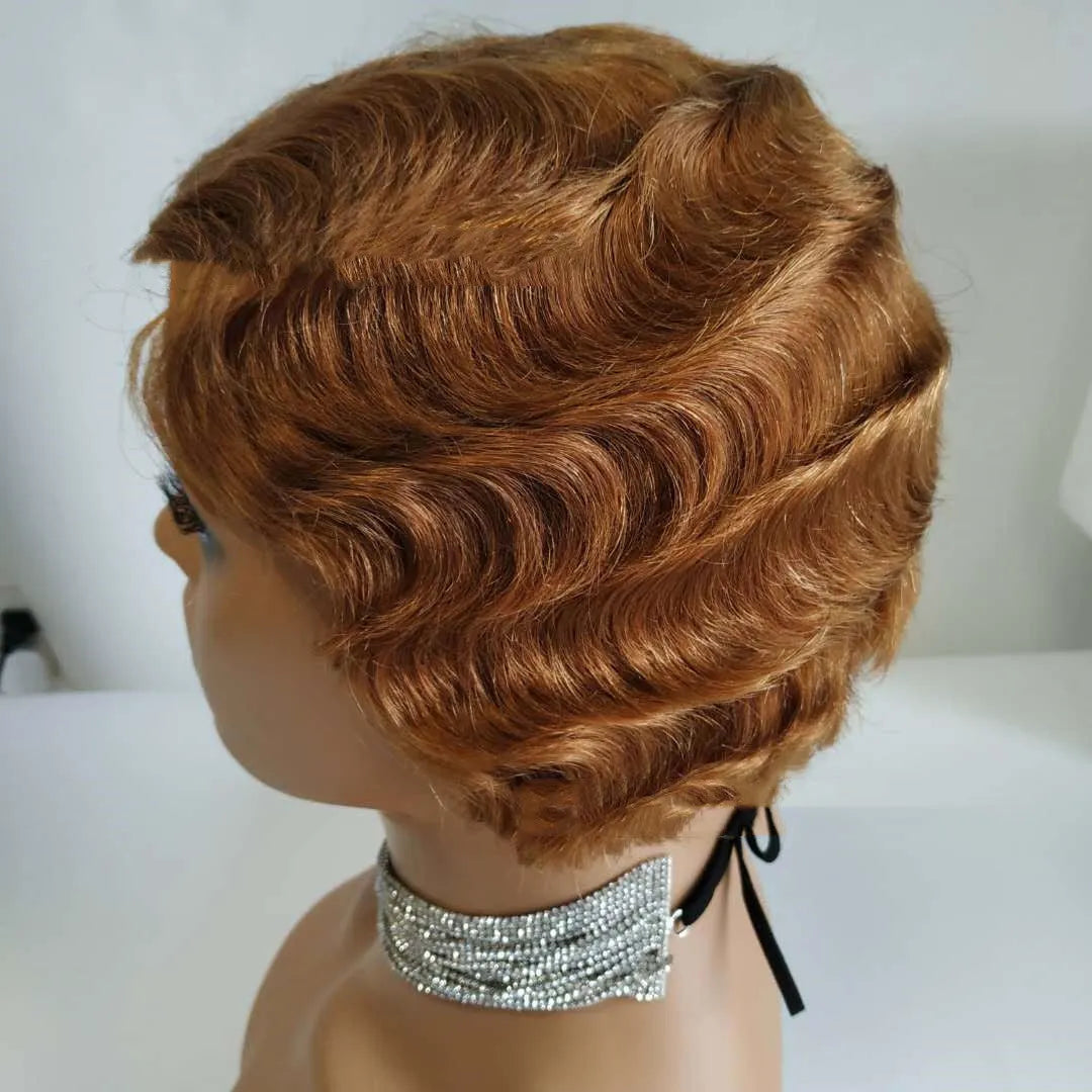 4 inch short bob wig in real human hair with finger wave style and picture colour for ladies