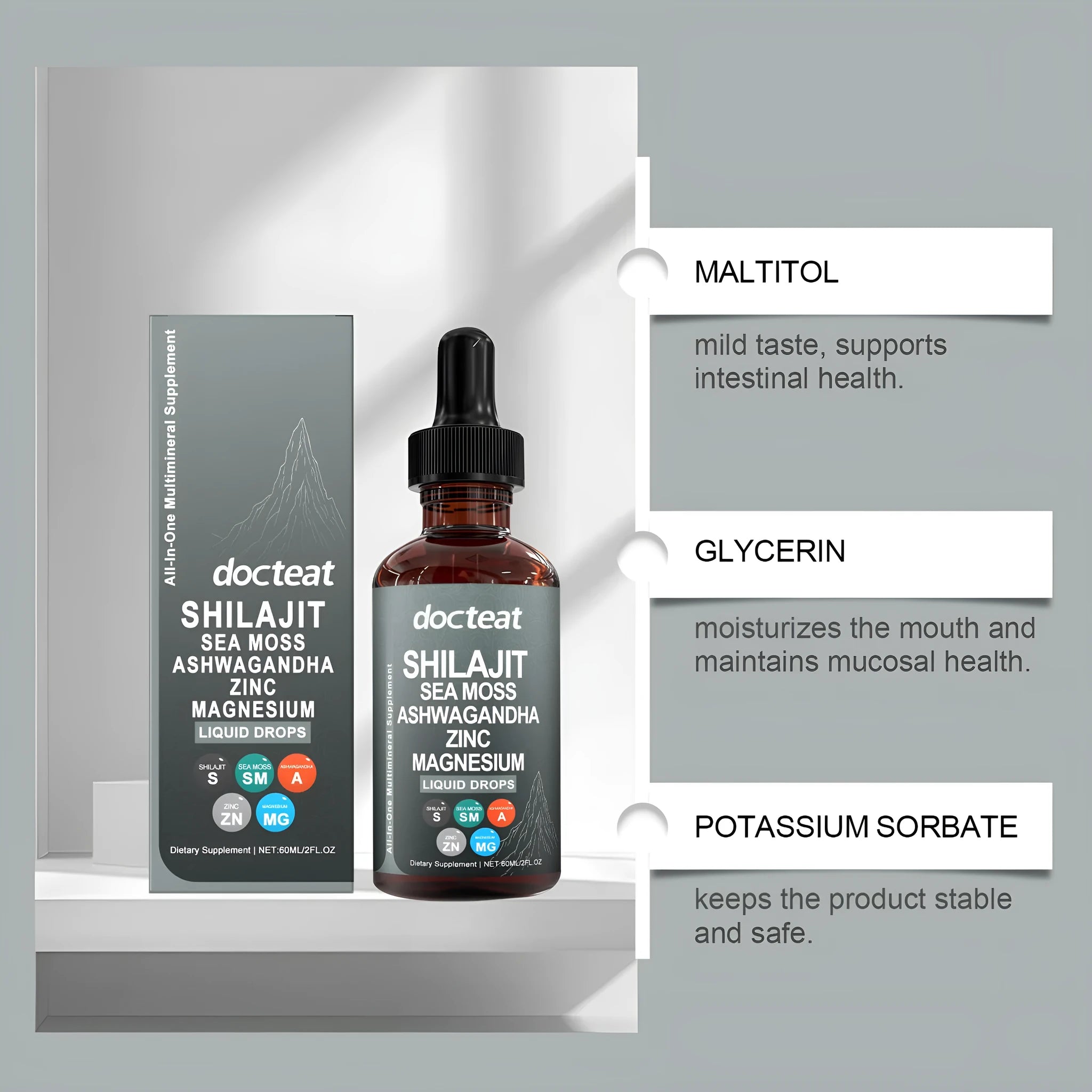 60ml bottle of Intestinal Balance Daily Dietary Supplement with a liquid dropper dispenser.