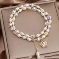 Pearl cherry blossom bracelet double-layer with flower pendant for women light luxury jewellery