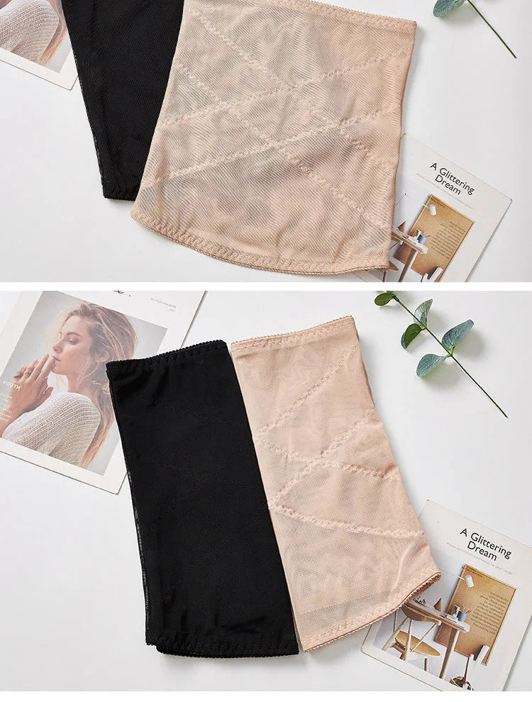 Mesh belly band body sculpting strap in black or skin colour with cross waistband design