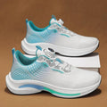 Men's white and blue low-top sneaker with mesh upper and a rotating buckle fastening.