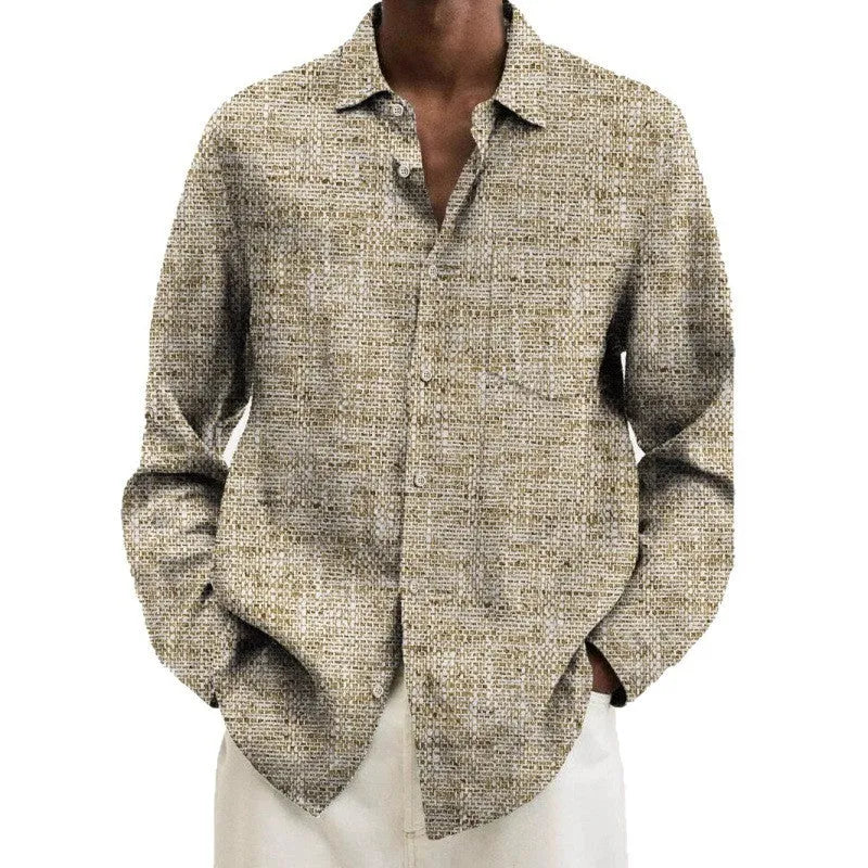 Man wearing a multi-colour patterned long sleeve cardigan, style YS422, for casual leisurewear.