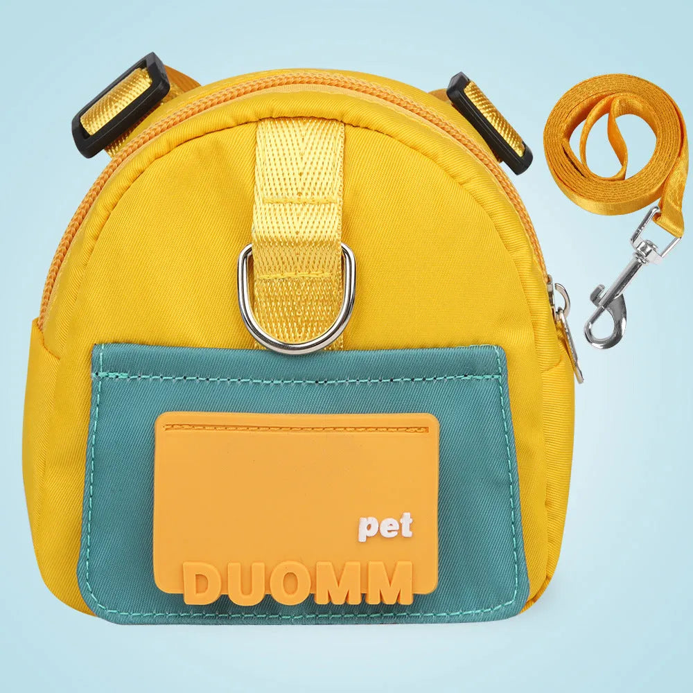 Blue polyester fibre dog backpack harness with snack storage compartments and adjustable straps