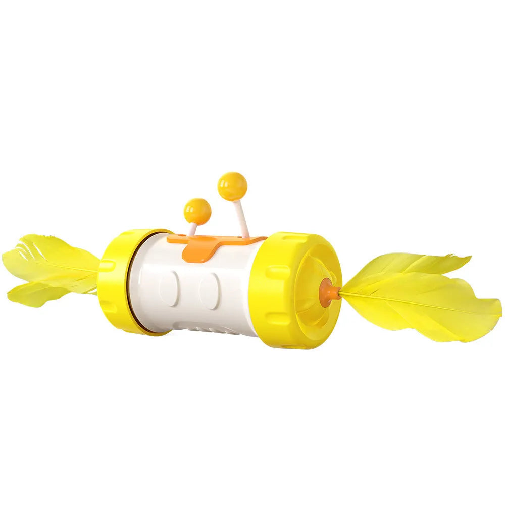 Cat toy set with stick pole, feather ball, and puzzle toy in assorted colours