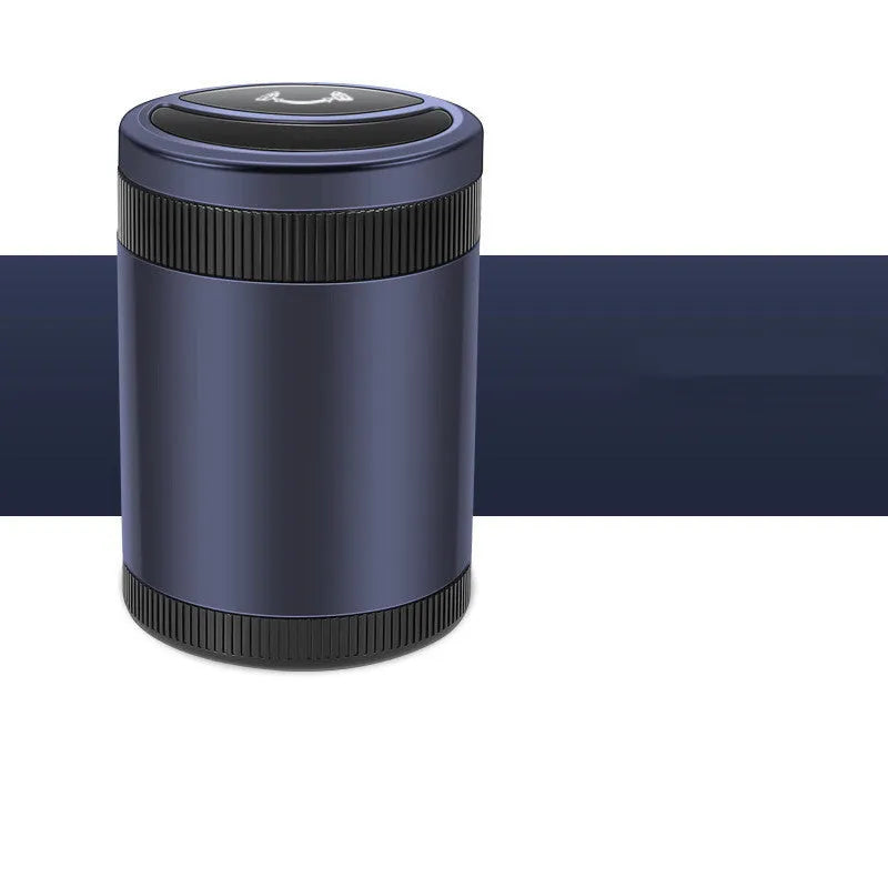 Automatic induction ashtray in black with USB cable, suitable for car, home, or office.