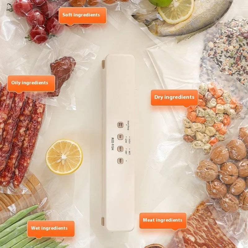 Off-white beige vacuum sealing machine with 85W power for household food packaging