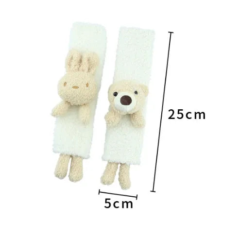 Cartoon plush lamb wool car seatbelt shoulder protector in bear and rabbit designs.